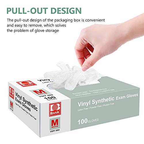 Disposable Gloves, Squish Clear Vinyl Gloves Latex Free Powder-Free Glove Health Gloves for Kitchen Cooking Food Handling, 100PCS/Box, Medium