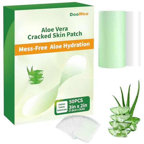 DooWee 50 Pcs Large Aloe Vera Cracked Skin Patch 3x2 inch Extra Wide Hydrating Bandages for Dry Cracked Heels Hands and Fingertips Mess Free Breathable Cotton Patches for Intensive Repair