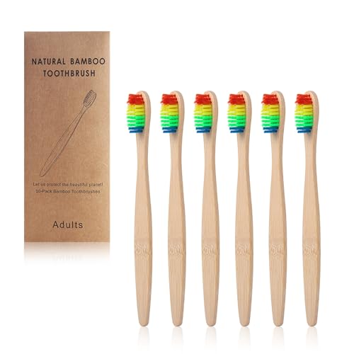 Sobotoo 6 Stück Naturbambus Zahnbürsten Weich für Kinder Umweltfreundlich Holzkohleborsten Zahnpflege Regenbogenfarben