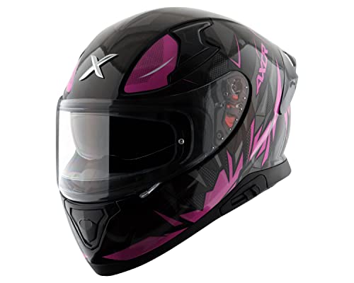 Image of Axor Apex Hunter ISI ECE DOT Certified Full Face Dual Visor Helmet for Men and Women with Pinlock Fitted Outer Clear Visor and Inner Smoke Sun Visor Black & Pink(L)
