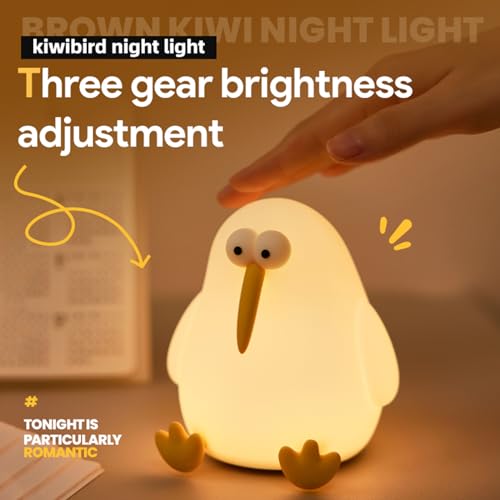 Image of YEEFIGRO Cute Night Light for Kids,Animal Nightlight,LED Squishy Kiwibird Night Light Lamp,Rechargeable 3 Level Dimmable Silicone Nursery Toddler Night Light,Cute Stuff for Baby,Children,Toddlers