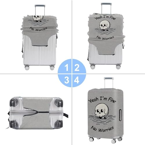 Image of Yeah I'm Fine, No Worries Skeleton Luggage Cover - Funny & Cool Travel Protector for 18-32 Inch Suitcases, Stretchy & Machine Washable