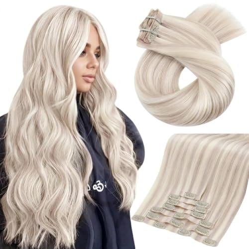 Moresoo Seamless Clip in Hair Extensions Ash Blonde to Bleach