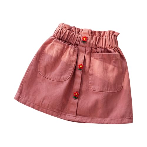 Kids Denim Skirt Cute Flowers Y2k Elastic High Waist Casual Jean Skirts Summer Loose Washed Trendy A Line Skirt Toddler Stretch Fashion Dress with Pockets,Red, Size 3-4 Years