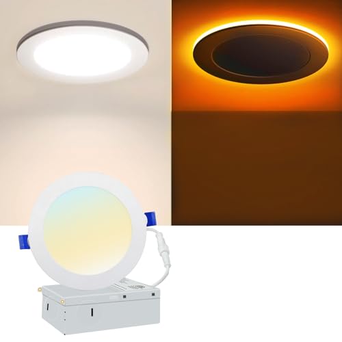 12 Pack 6 Inch 5CCT LED Recessed Ceiling Light with Night Light, 2700K/3000K/3500K/4000K/5000K Selectable Ultra-Thin Recessed Light, 12W=110W, 1050LM LED Recessed Light Dimmable, ETL Listed