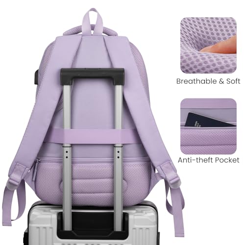 Image of YAMTION 17.3 Inch School Bag Laptop Backpack Teen for Girls Women, Aesthetic College Bookbag for Student,Purple