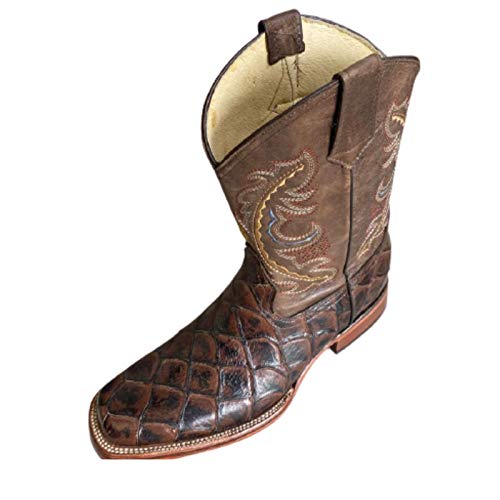 Dona Michi Men Genuine Cowhide Fish Print Cowboy Boots Handcrafted