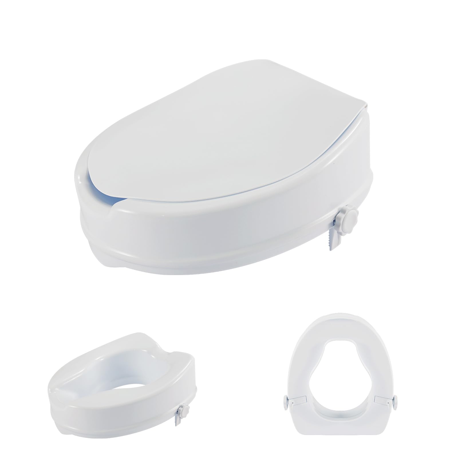 Erhöhter Toilettensitz für Erwachsene, Toilettensitzerhöher Senior WC-Aufsatz 13 cm, mit Deckel, für ältere Menschen und eingeschränkte Mobilität, einfache Montage und Reinigung