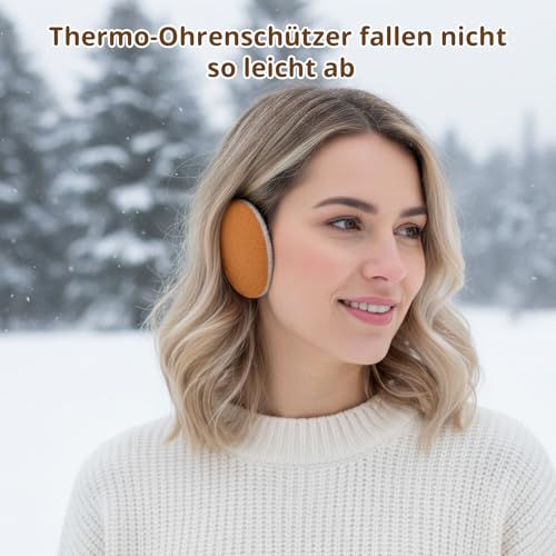 DqiUnaX Ohrenwärmer Damen, 4 Stücke Ohrenschützer Winter, Ohrenwärmer Fahrradhelm, Ohrenschützer Damen, 8,5 x 6,5 cm, Schwarz, Grau, Zimtgelb, Beige