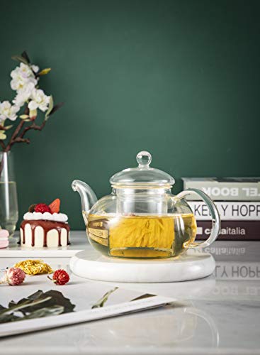 DecentGadget® Hohe Hitzebeständige Borosilicatglas Teekanne High Heat Resistant Borosilicate Glass Teapot Glas Teekanne 600ML Cover