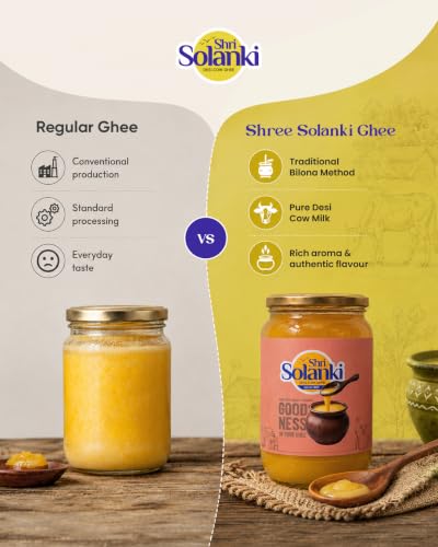 Image of SHRI SOLANKI Premium A2 Desi Cow Cultured Desi Ghee | Vedic Bilona Two Way Churned | Indian Desi Cow Ghee, Pure A2 Ghee, Natural & Healthy, Non-GMO | Lab Certified (1 Litre)