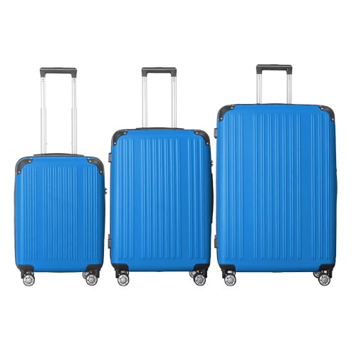 3-Piece Hardshell Luggage Set with TSA Lock, Blue, ABS Material, 20/24/28 Inch, Telescoping Handle, Spinner Wheels, Travel Suitcases (Deep Blue)