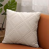 TOCOMOA Kissenbezug 80x80 cm Mikrofaser Kopfkissenbezug 2teilig, Beige Boho Kissen mit Reißverschluss, Premium und Hypoallergen Dekokissen Sofakissen, Dekorative Kissenhülle
