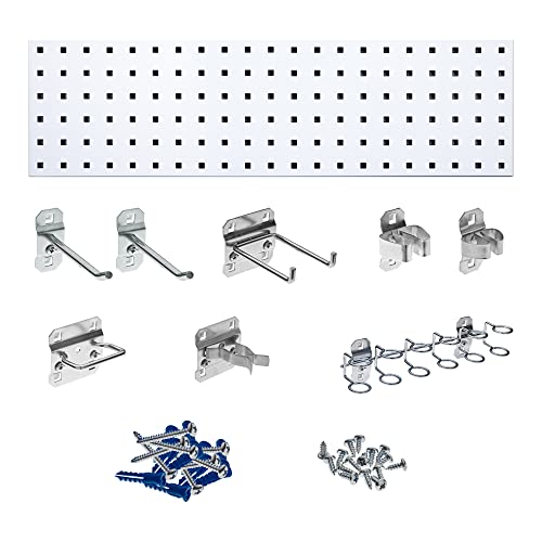 Triton Products (LBS31T-WHT) White Tool Storage LocBoard Kit with (1) 31.5 In. x 9 In. 18 Gauge Steel Square Hole Pegboard & 8 Pc LocHook Assortment