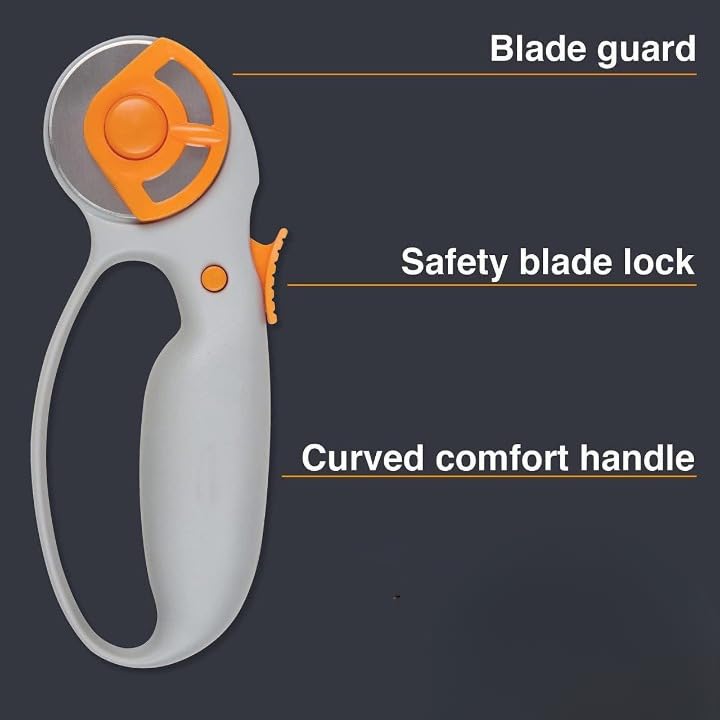 Dhanuom Precision 45mm Rotary Cutter, Squeeze Handle with Safety Lock, Durable Blades for Sewing, Quilting, Leather, Craft Cutting, Multi-Layer Fabric Cutter, Ergonomic Design (1 PCS) 2