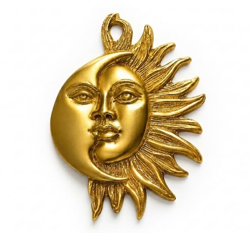 Image of Brass Sun & Moon Wall Idol, Vastu Remedy for Balance (8 Inch, 850 g)