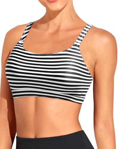 Image of Tempt Me Women Sports Bra Swim Crop Tops Only | Scoop neck, Bathing suits top, Removable cups, Adjustable straps
