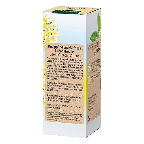 Kneipp Sauna Aufguss Lebensfreude, natürliche ätherische Öle der Litsea Cubeba & der Zitrone aktivieren Körper & Geist, vitalisiert die Sinne - ergiebiges Konzentrat für die Sauna, 100 ml (1er Pack)