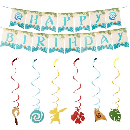 CUBACO Hawaiian Moana Birthday Banner Party Decoration Palm Leaf Flower for Tropical Luau Summer Baby Shower Decor Party Supplies Decor