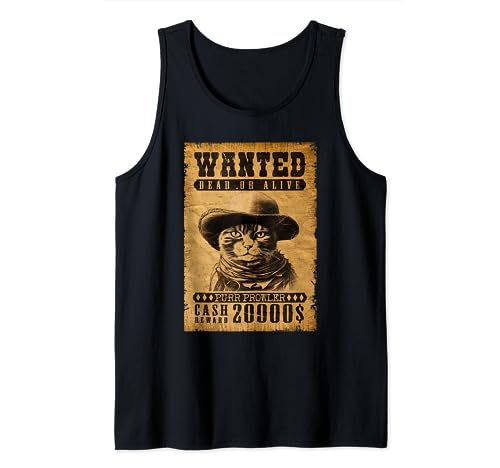Poster amusant de chat Bandit Wanted – Western Meowdy Cowboy Cat Débardeur