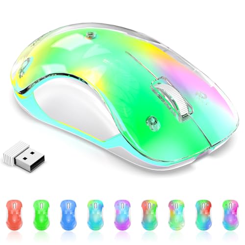 Image of memzuoix 2.4G Wireless Mouse with Customizable Cover & 9-Color LED - Rechargeable Ergonomic, 1400 DPI, 5 Buttons, USB Receiver for PC /Mac - Green