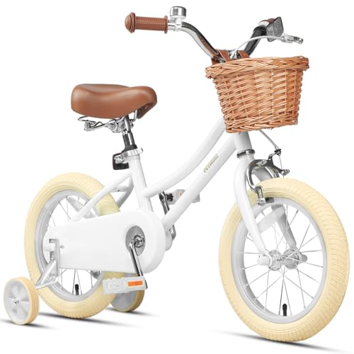 Image of Petimini Vintage Kids Bike for Girls, 12-20 Inch Classic Bicycle with Wicker Basket & Bell, High Tensile Steel Frame, Training Wheels (12-18 inch), 85% Pre-Assembled, Retro Bike for Outdoor Riding