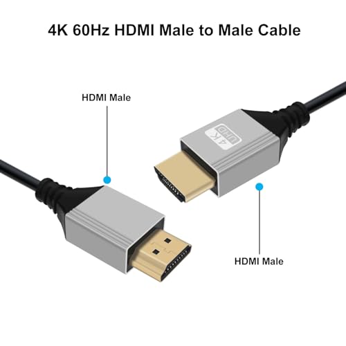 Coiled HDMI Cable 4K @ 60Hz Aluminum Shell Gold Plug HDMI Cable High Speed 3D, ARC, Ethernet for Laptop, Monitor, PS5, PS4, Xbox One, Fire TV, PC (Straight 0.5-2m)