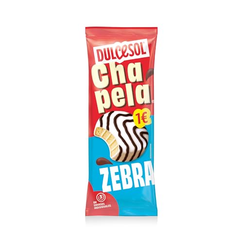 Dulcesol - Chapela Zebra - Pastelitos Tiernos con Cobertura de Chocolate Blanco y Rayado de Cacao, Pack de 3 Unidades - Bolsa 126g