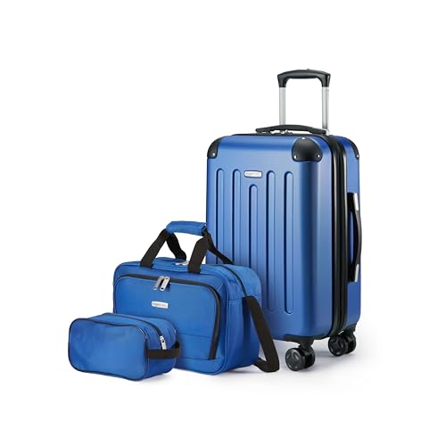 Amazon Basics Set di Valigie Rigide, 3 pezzi, Trolley, Borsa a mano, Borsa da viaggio compatta,...