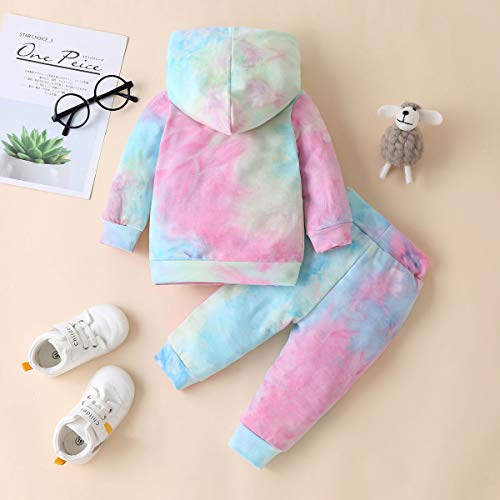 Newborn Infant Baby Girls Sweatshirts Tie Dye Sweatsuit Hoodies Tops Pants 2Pc Tracksuit Fall Winter Clothes Set (Green, 6-12 Months) #TOP6