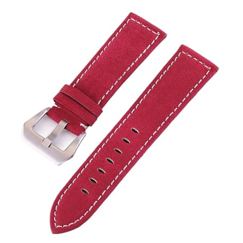 [IQETZHITG] 18 20 22 24mm Width Matte Cow Leather Watch Band Wristwatch Straps Watches Accessories Compatible With PAM(Red,20mm)