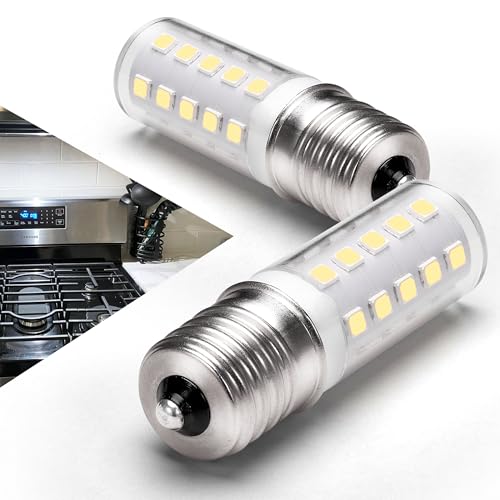 Xyanmc E17 LED Dimmable Under Hood Microwave Bulb 40W Equivalent, 125v 4W 450LM Microwave Oven Stove Bulb, 8206232A T7 E17 Intermediate Base 6000K for Appliance Range Hood Light 2Pack