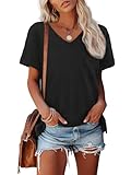 ATHMILE Women's Short Sleeve V-Neck Shirts Casual Tee T-Shirt Boyfriend Tshirts for Women Black