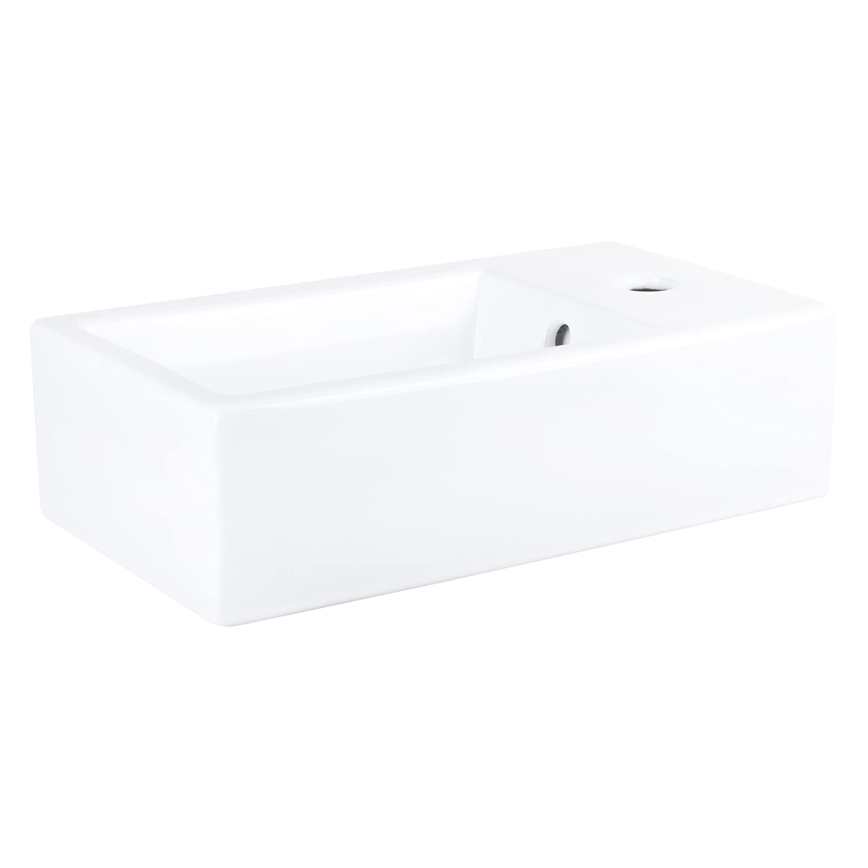 Differnz Force Lavabo - Lave main Céramique Blanche Brillante - Robinet Droit Or Mat - Ensemble Complet - 40 x 22 x 11,5 cm