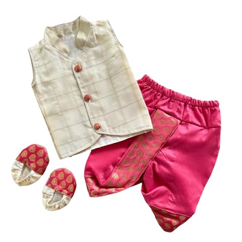 Image of Picksparrow Baby Boy Shirt-Dhoti Pants-Booties (Cotton Silk, Checks)