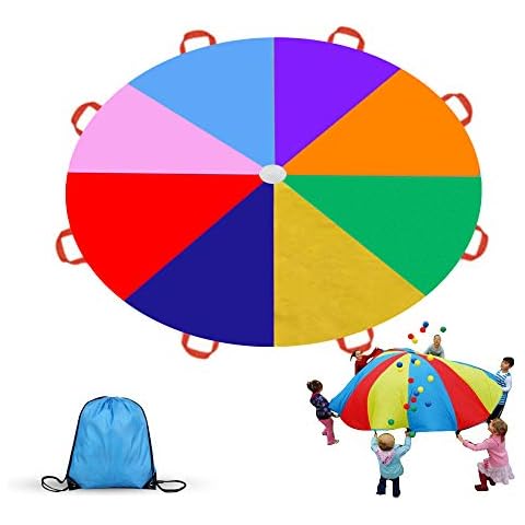 Play Parachute, Rtdep 9FT Rainbow Parachute, Parachute for Kids with 8 Handles,Multicolored Parachute Toy Kids Outdoor Games, Tents for Kids, Indoor Kids Parachute Cooperative Games Birthday Gift Cover