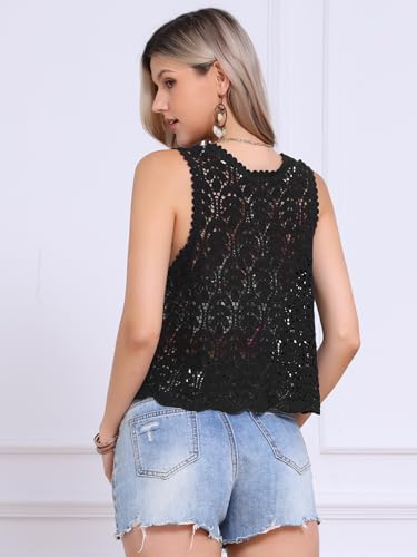 Image of Allegra K Women's Floral Crochet Hollow Out Sleeveless Open Front Boho Vest Cardigan