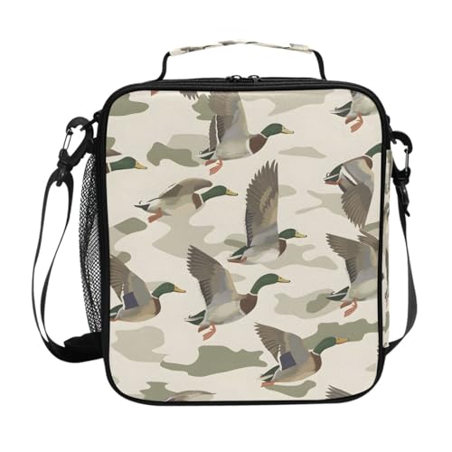 ALAZA Wild Duck Camouflage Lunch Box Insulated Lunch Bag Girls Lunch Cooler Bag Tote Freezable Shoulder Strap Lunchbox Thermal Meal Tote Kit for Girls School Picnic