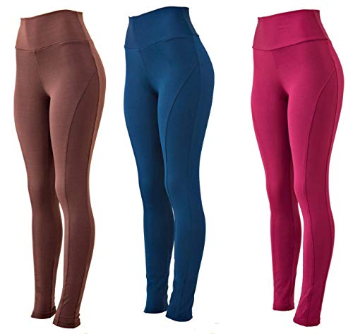 KIT 3 Leggings Montaria Plus Size Suplex Cós Alto MARROM-AZUL-BORDO G3