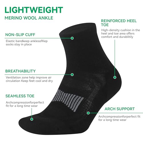 Image of 3 Pairs 90% Merino Wool Ankle Socks, Thin All-Season Casual Soft Breathable for Men Women