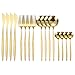 couverts de table, couvert doré menagere 24 pieces, service de table 6 personnescomprend couteaux cuillère fourchettes de table, passe au lave-vaisselle(or)