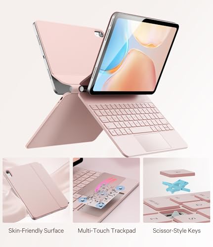 Image of GreenLaw for iPad 11th(A16,2025) /10th(2022) Generation Case with Keyboard, Magic-Style Keyboard Stand, 7 Color Backlit, Stain-Resistant Surface, Multi-Touch Trackpad, Blush Pink