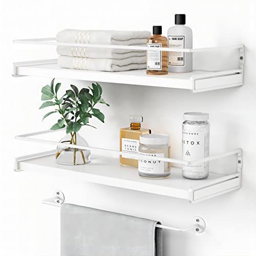 Forbena Wall Set of 2 White Floating Book Shelves for Kids' Room, Nursery, and Toy Storage