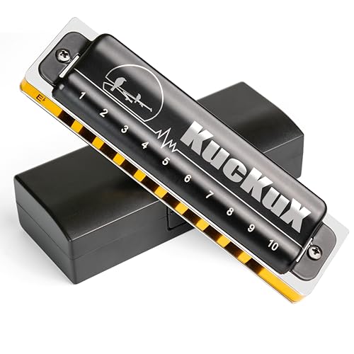 KUCKUX Diatonic Harmonica of E flat Key,Blues Mouth Organ 10 Hole 20 Tones, Reed of Phosphor Bronze, ABS Combo, Easy-Clean Cover,10 Hole Blues Harp for Adult, Beginner