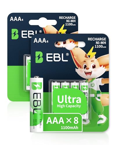 EBL 8PCS Piles Rechargeables AAA 1.2V 1100mAh Ni-MH, HR03/ AAA Batteries avec 1200 Tech