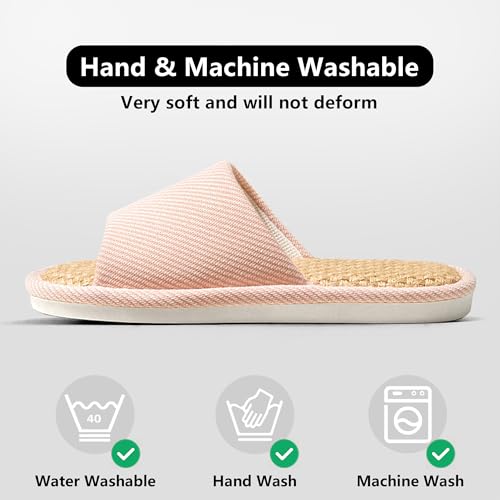 Women And Men House Fabric Slippers Indoor And Outdoor, Non-Slip Memory Foam Open-Toe Home Shoes, Soft Bottom Linen Unisex Washable Cotton Casual3