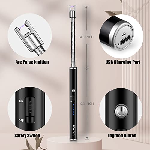 Tomolo Lighter, Rechargeable Candle Lighter Grill Lighter Electric Arc Lighter With Flexible Neck, Led Battery Display Safety Switch For Candle Camping Cooking Bbqs Fireworks (Black) #TOP7