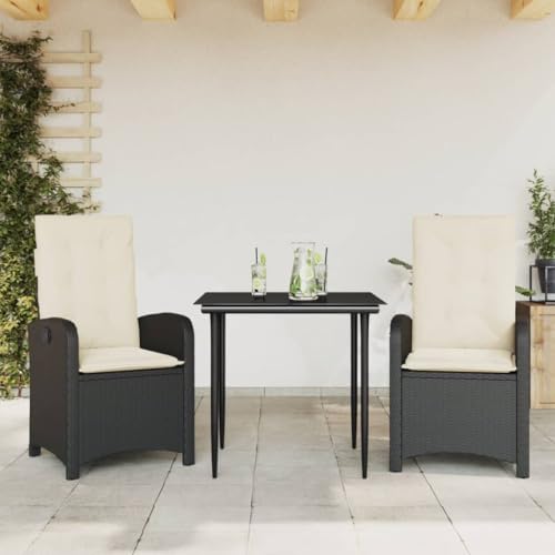 Ensemble à Manger de Jardin Solivagant avec Coussins 3 pcs Noir de 35.2 KG