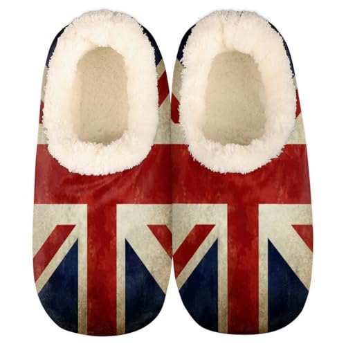 Britain Flag House Slippers for Women Men, British Flag Fuzzy Soft Cozy Non Slip Slipper Socks