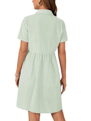 Image of Rooscier Women's Striped Shirt Dress Button Down Collared Short Sleeve Mini Dress